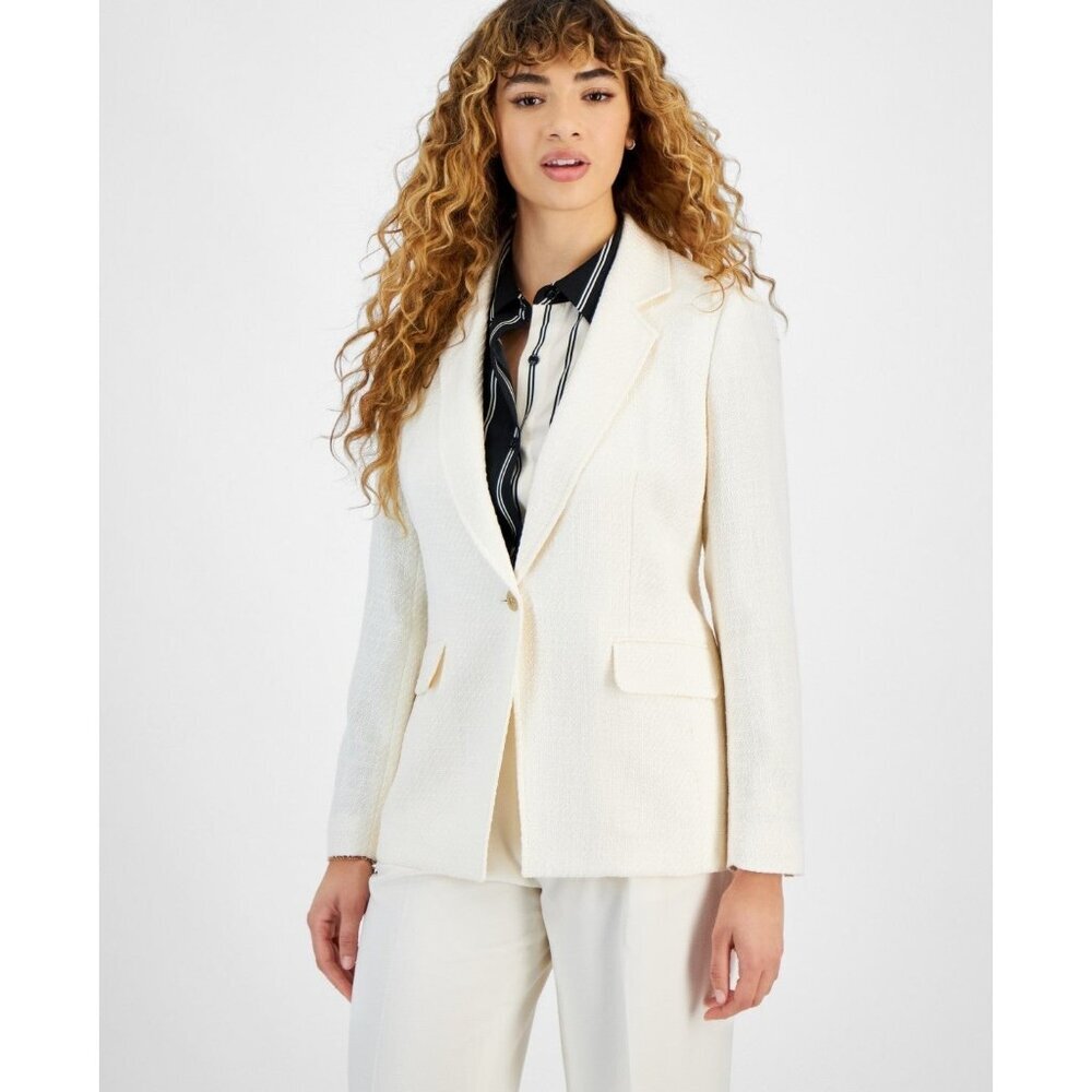 NEW BARIII TWEED WHITE 9NE BUTTON JACKET  BLAZER LARGE